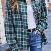 Tops * | Cheap Fs Collection Oversized White Brushed Check Pocket Detail Shirt In Green