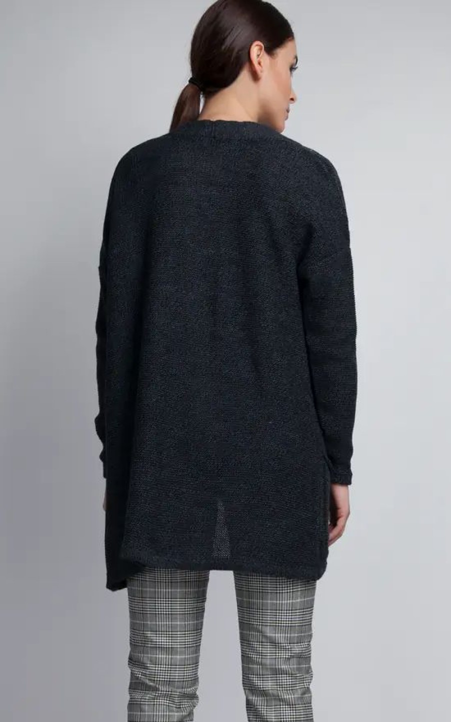 Knitwear * | Deals Mkm Knitwear Design Loose Cardigan In Pockets In Graphite