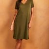 Dresses * | Promo Pieces V Neck T Shirt Dress In Khaki