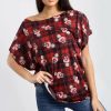 Tops * | Brand New Oops Fashion Eliza Christmas Batwing Top In Tartan Reindeer In Red