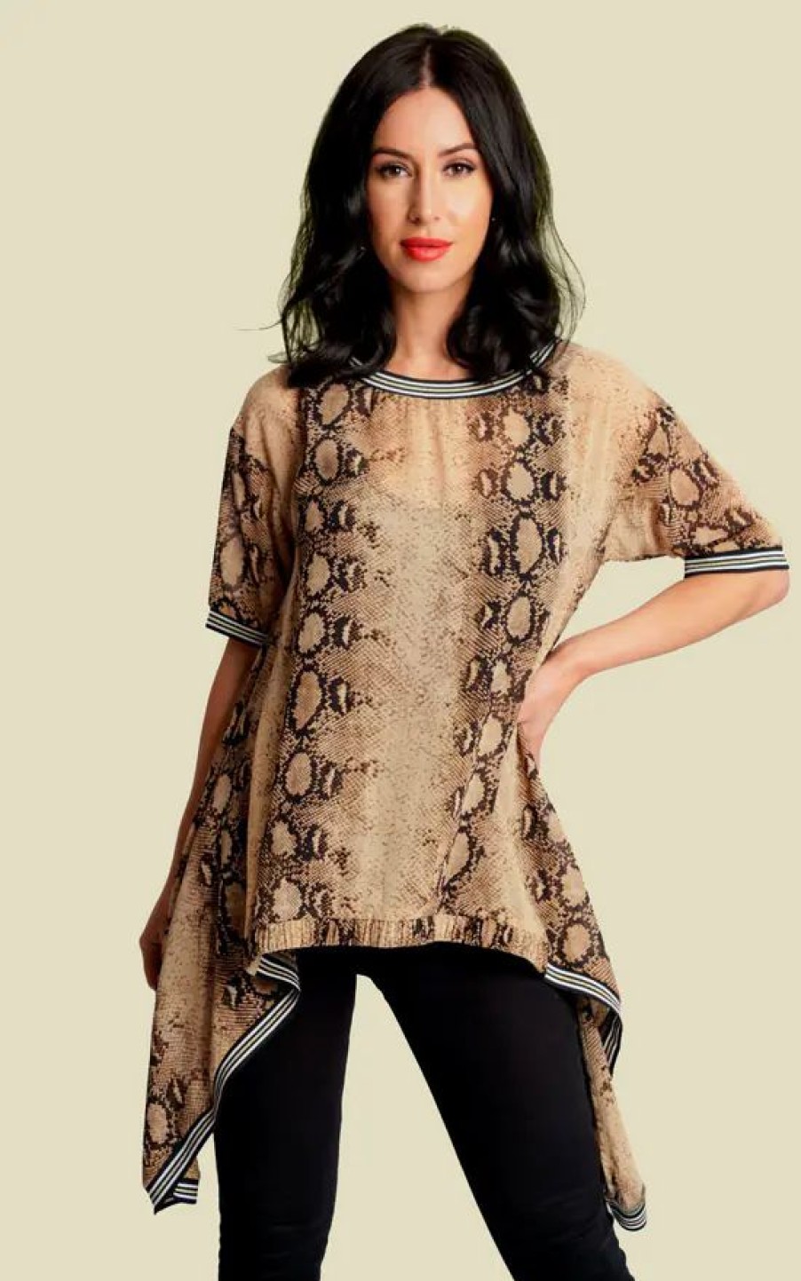 Tops * | Promo Stardust + Steel Waterfall Frill Top With Sport Trim In Snake Print