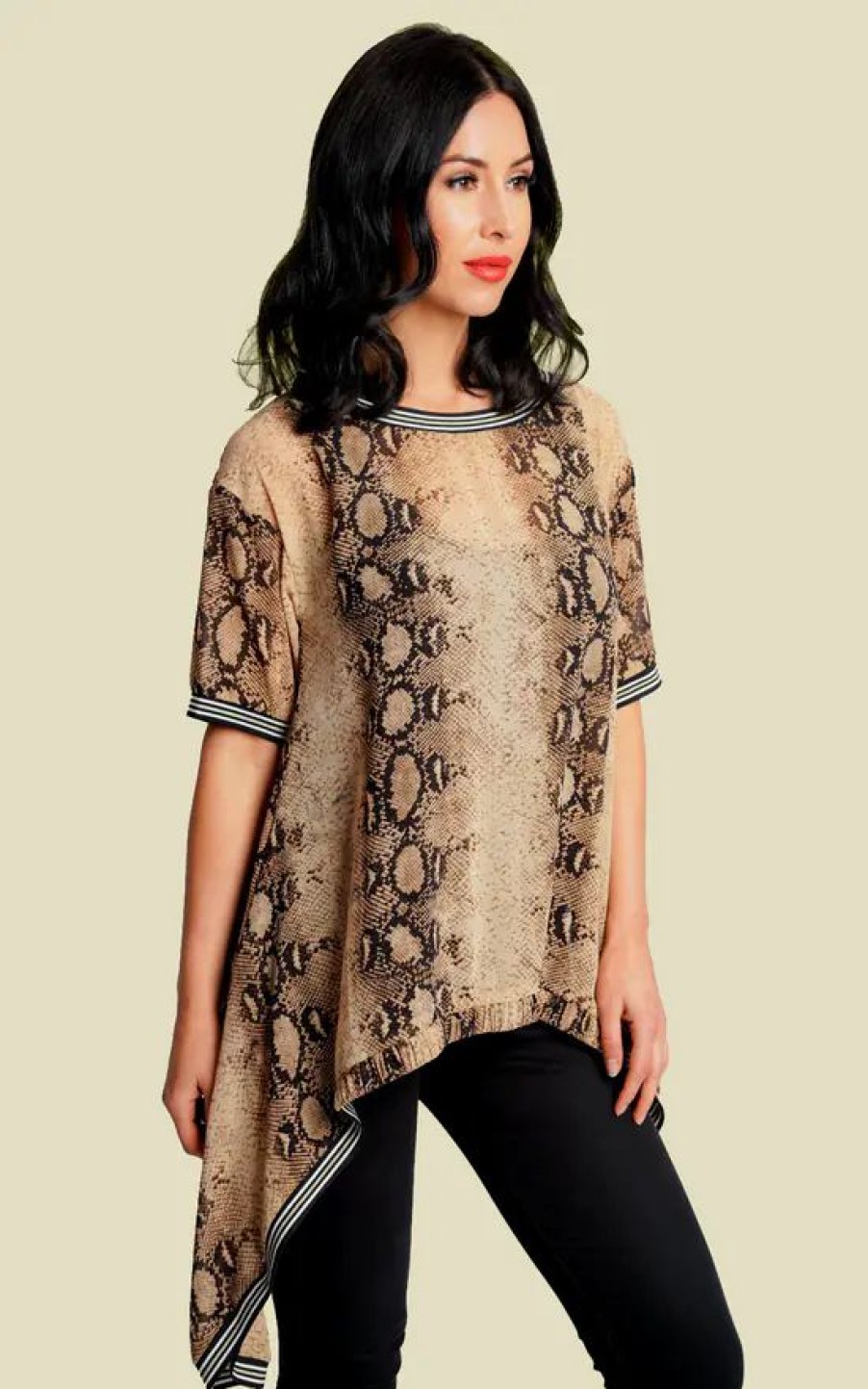 Tops * | Promo Stardust + Steel Waterfall Frill Top With Sport Trim In Snake Print