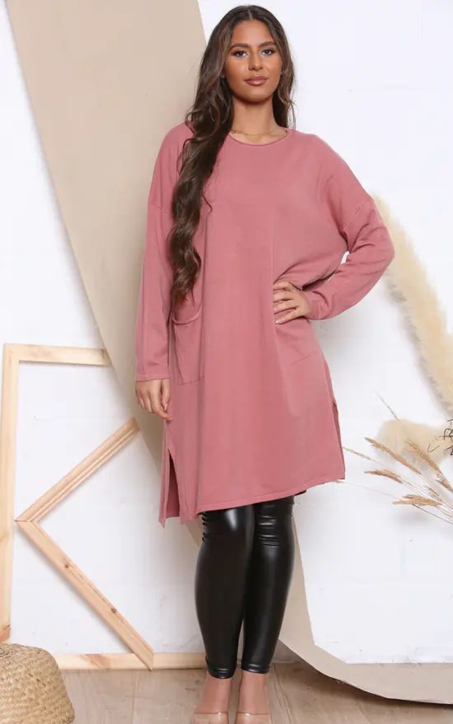 Dresses * | Best Sale Lucy Sparks Pink Long Sleeve Jumper Dress With Pockets