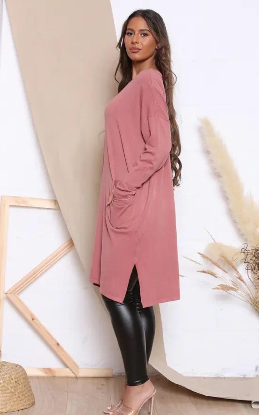 Dresses * | Best Sale Lucy Sparks Pink Long Sleeve Jumper Dress With Pockets