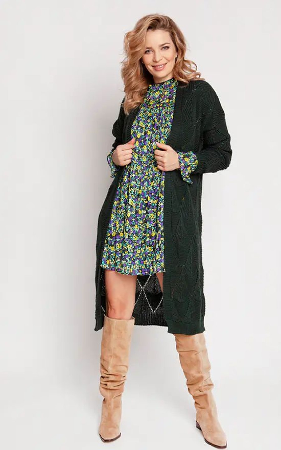 Knitwear * | New Mkm Knitwear Design Loose Long Cardigan In Green