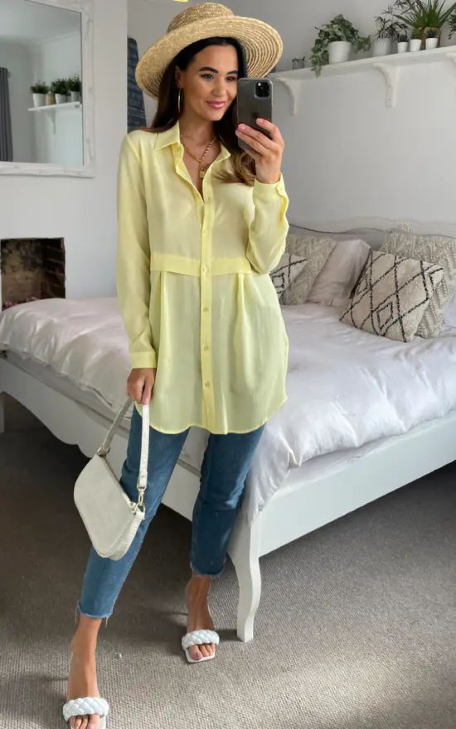 Tops * | Budget Hoxton Gal Oversized Long Sleeve Relaxed Fit Shirt In Yellow