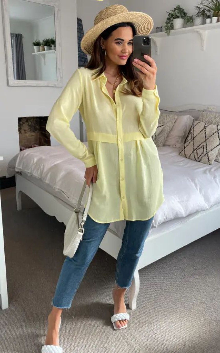 Tops * | Budget Hoxton Gal Oversized Long Sleeve Relaxed Fit Shirt In Yellow