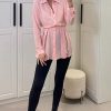 Tops * | Deals Hoxton Gal Oversized Long Slevees Pleated Shirt Top With Matching Belt In Pink