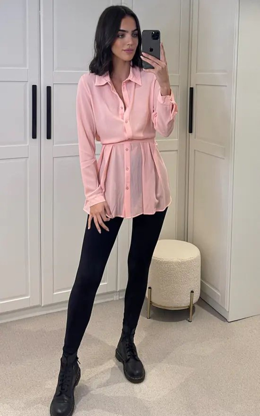 Tops * | Deals Hoxton Gal Oversized Long Slevees Pleated Shirt Top With Matching Belt In Pink