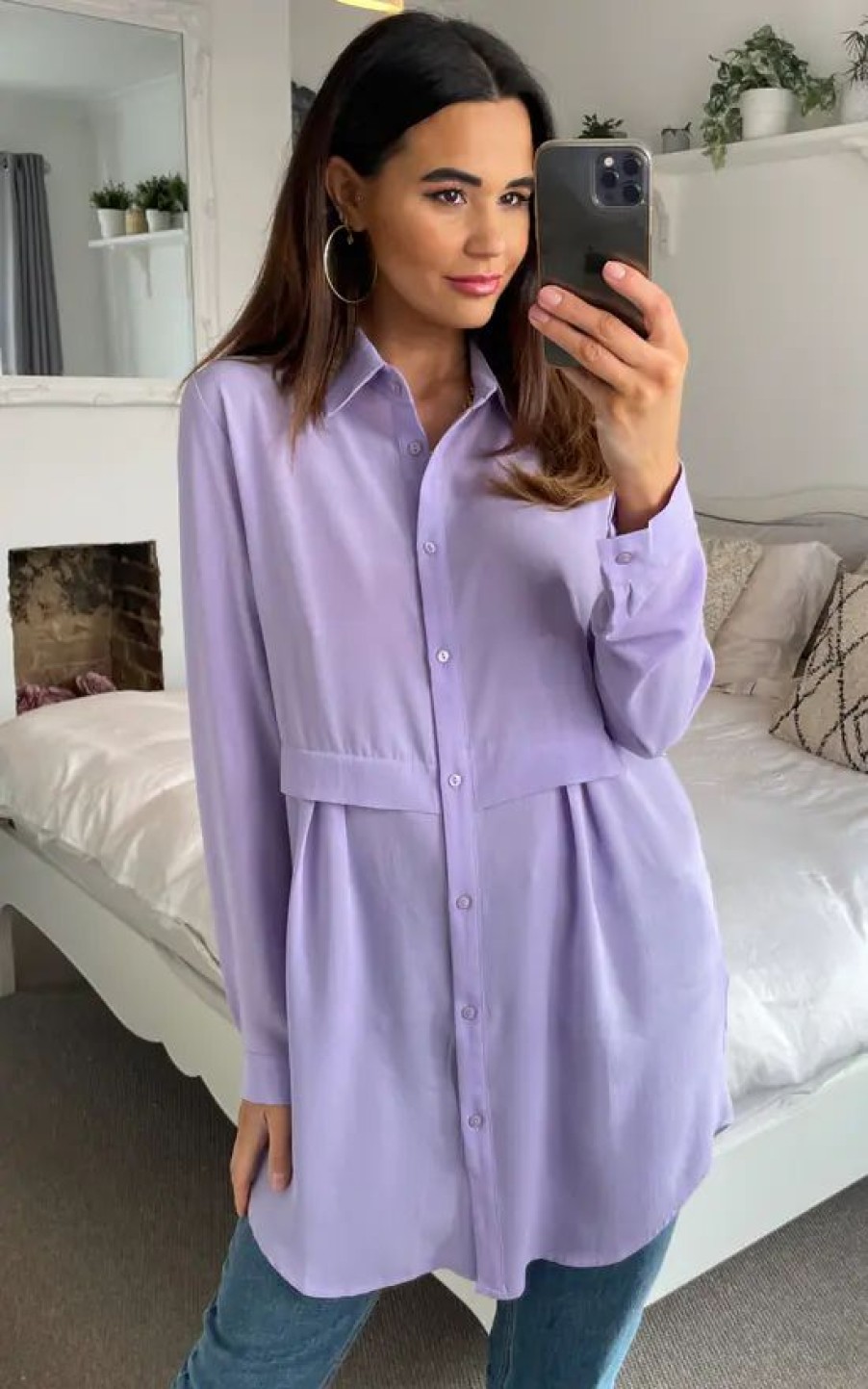 Tops * | Best Deal Hoxton Gal Oversized Long Sleeve Relaxed Fit Shirt In Lilac