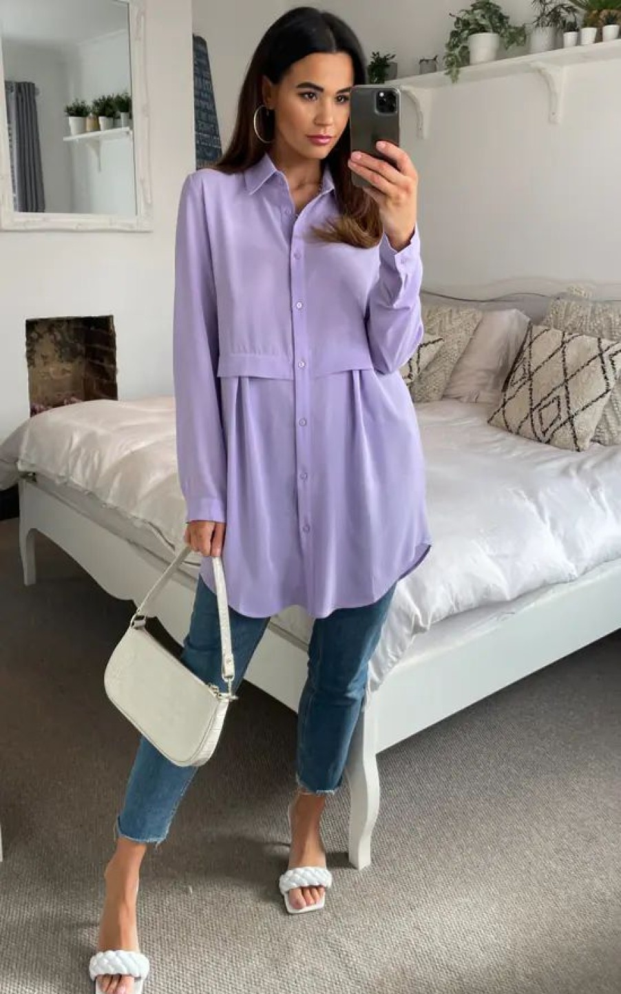 Tops * | Best Deal Hoxton Gal Oversized Long Sleeve Relaxed Fit Shirt In Lilac