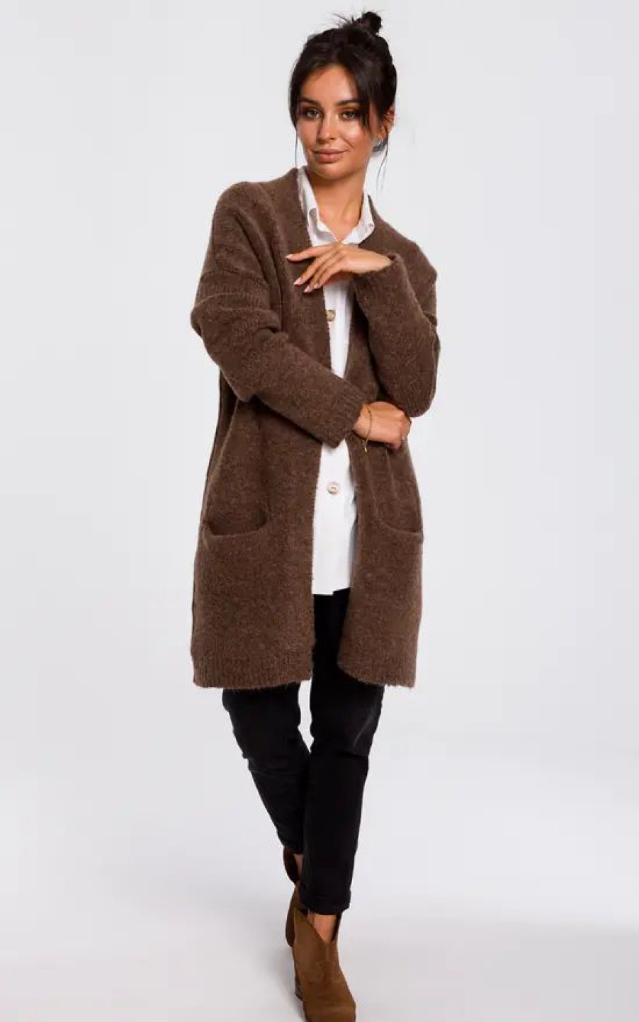 Knitwear * | Best Deal Moe Soft Knit Long Cardigan With Pockets In Brown