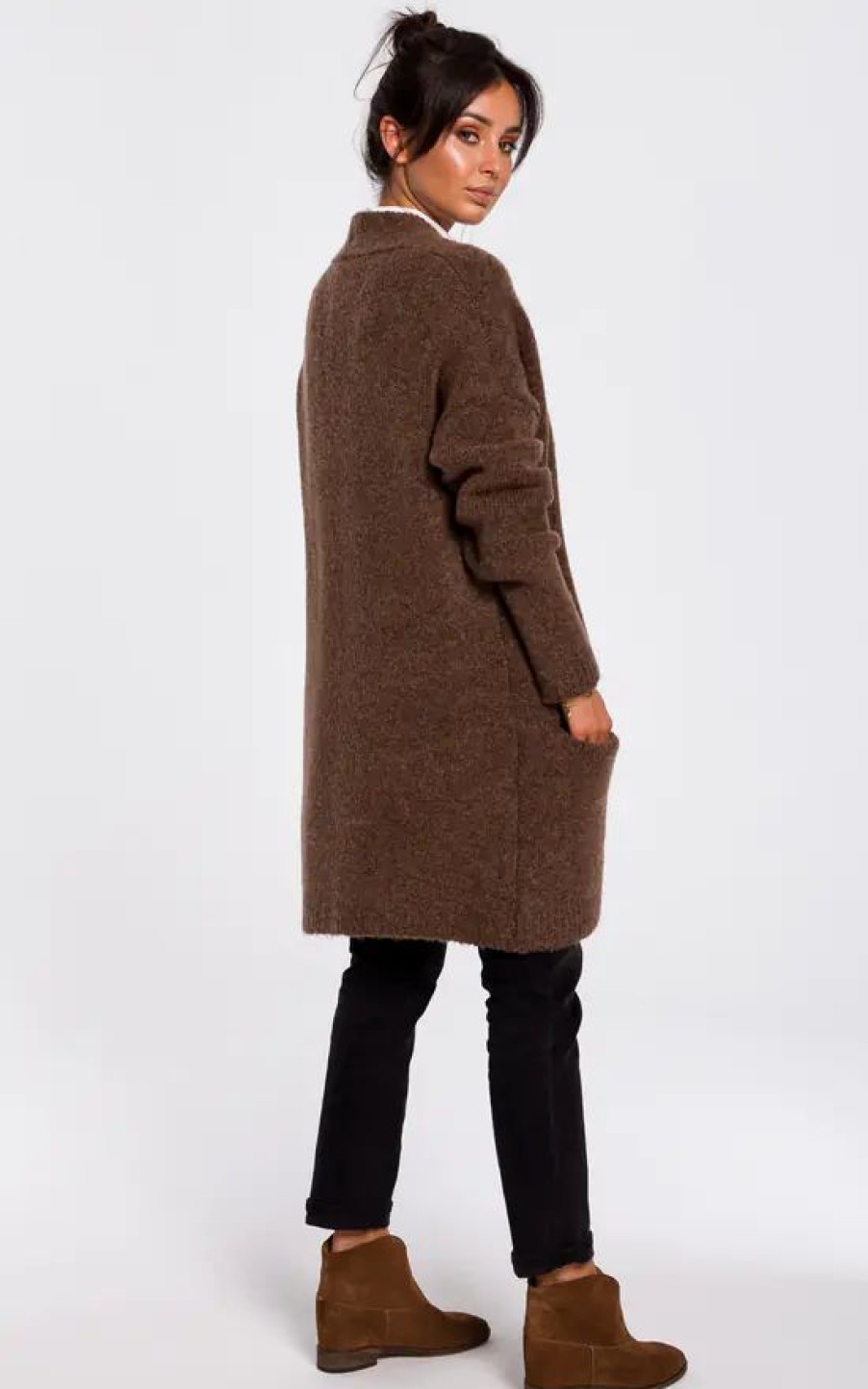 Knitwear * | Best Deal Moe Soft Knit Long Cardigan With Pockets In Brown