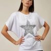 Tops * | Promo Hoxton Gal Sequin Star Top Relaxed Fit In White