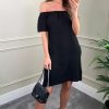 Dresses * | Best Pirce Hoxton Gal Off Shoulder Mini Dress With Pocket Detail In Black