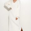 Dresses * | New Makadamia Loose Maxi Sweater Dress With V Neck In Ecru