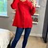 Tops * | Buy Hoxton Gal Long Sleeve Oversized Shirt In Red