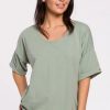 Tops * | Cheap Moe Green Oversized Tshirt With Embroidered Sleeve