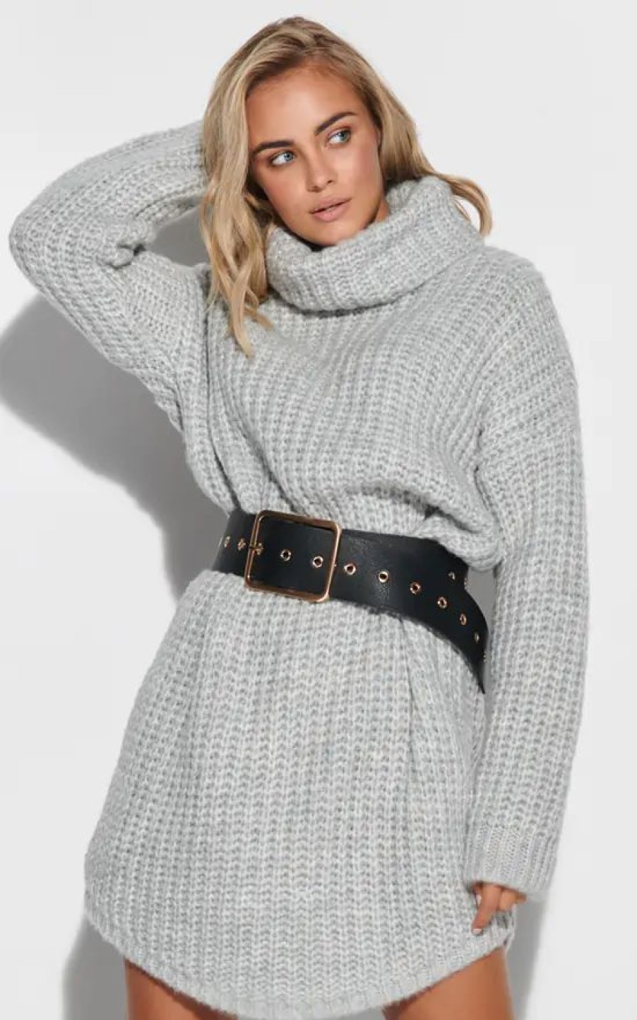 Dresses * | New Makadamia Knitted Sweater Mini Dress In Grey