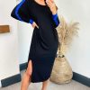 Dresses * | Best Deal Hoxton Gal Long Sleeves Relaxed Dress In Black With Lining Blue