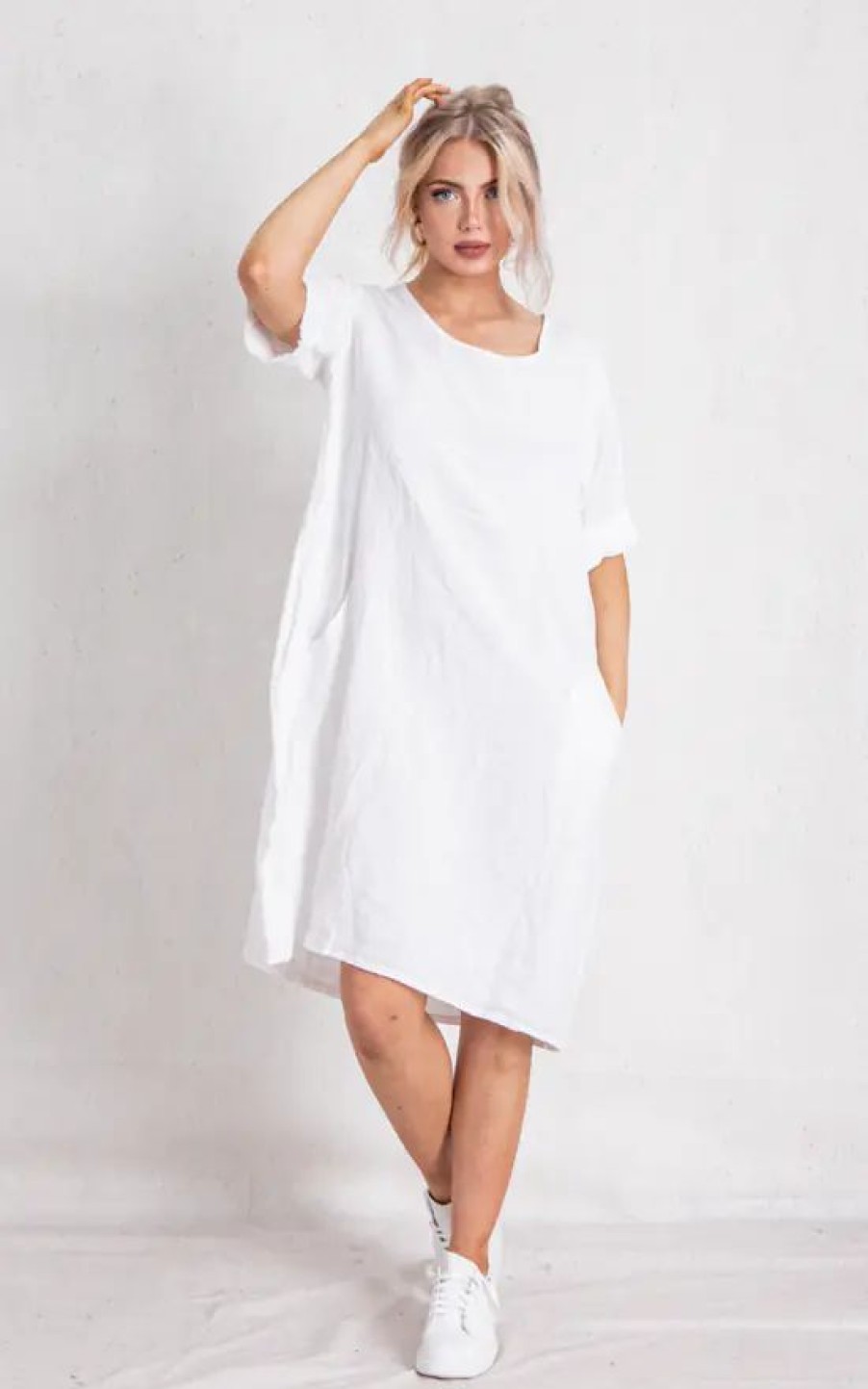 Dresses * | Cheapest Boutique Store White Linen Mini Dress