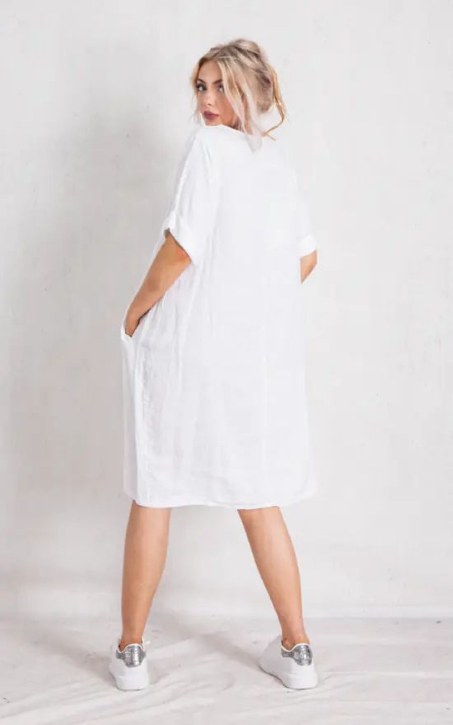 Dresses * | Cheapest Boutique Store White Linen Mini Dress