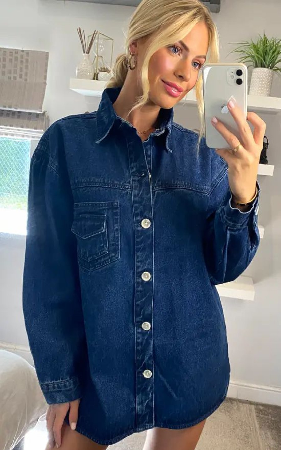 Dresses * | Budget Jmojo Denim Oversized Shirt Dress Dark Blue Wash