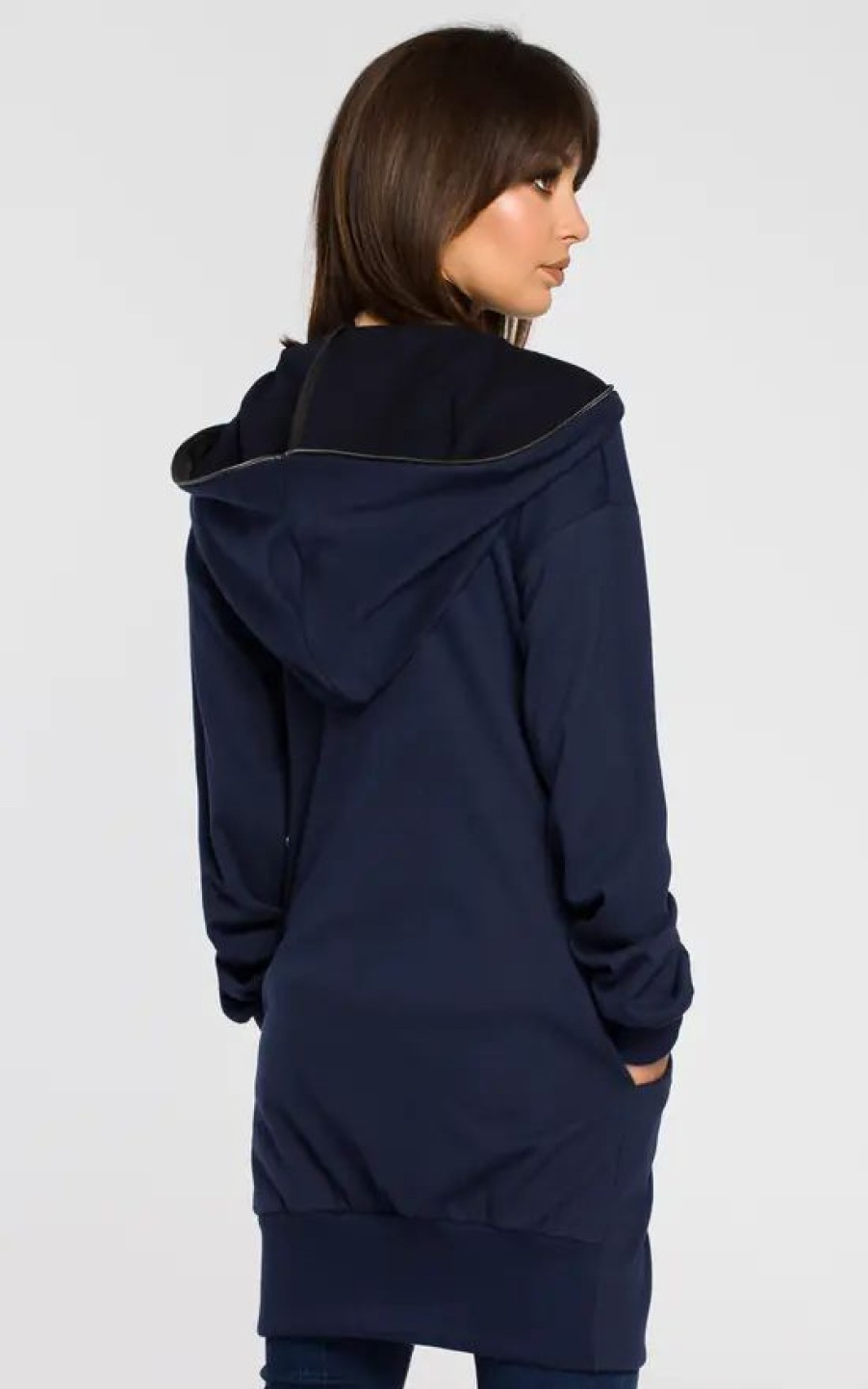 Sweaters & Hoodies * | Brand New Moe Navy Blue Zipped Hoodie With Side Pockets