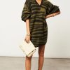 Dresses * | Budget Religion Oversized Fluffy Knitted Tunic Dress In Khaki And Black Large Animal Stripe