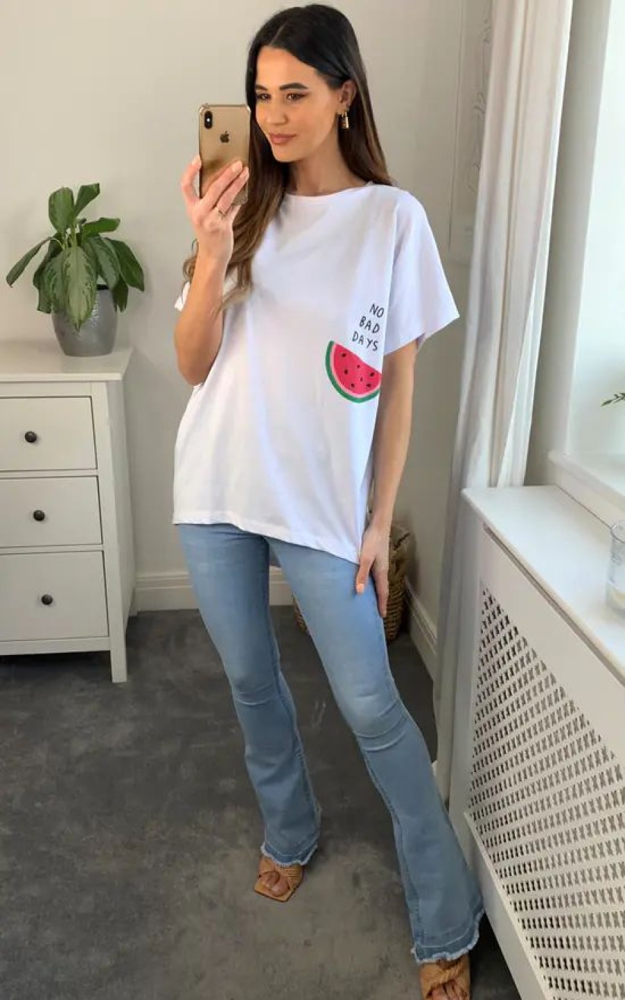 Tops * | Best Deal Hoxton Gal Oversized Watermelon Relaxed T Shirt In White