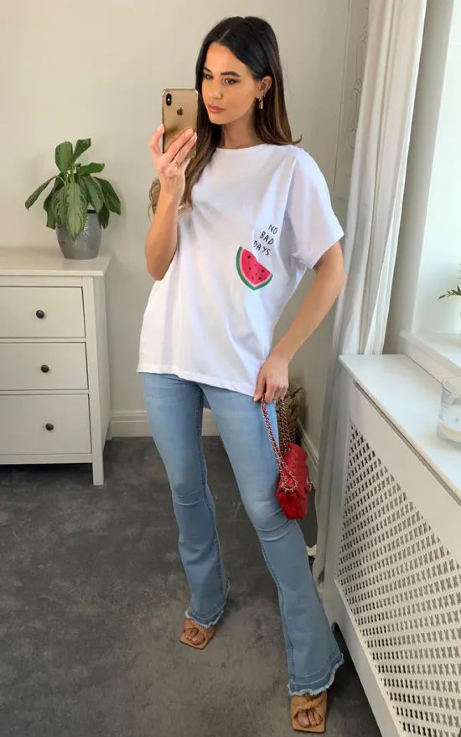 Tops * | Best Deal Hoxton Gal Oversized Watermelon Relaxed T Shirt In White