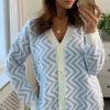 Knitwear * | Deals Liquorish Zig Zag Pattern Cardigan In Blue & White