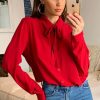 Tops * | Cheapest Hoxton Gal Tie Neck Oversized Crepe Top In Red