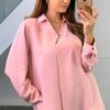 Tops * | Budget Hoxton Gal Oversized Collared Top With Button Details In Pink