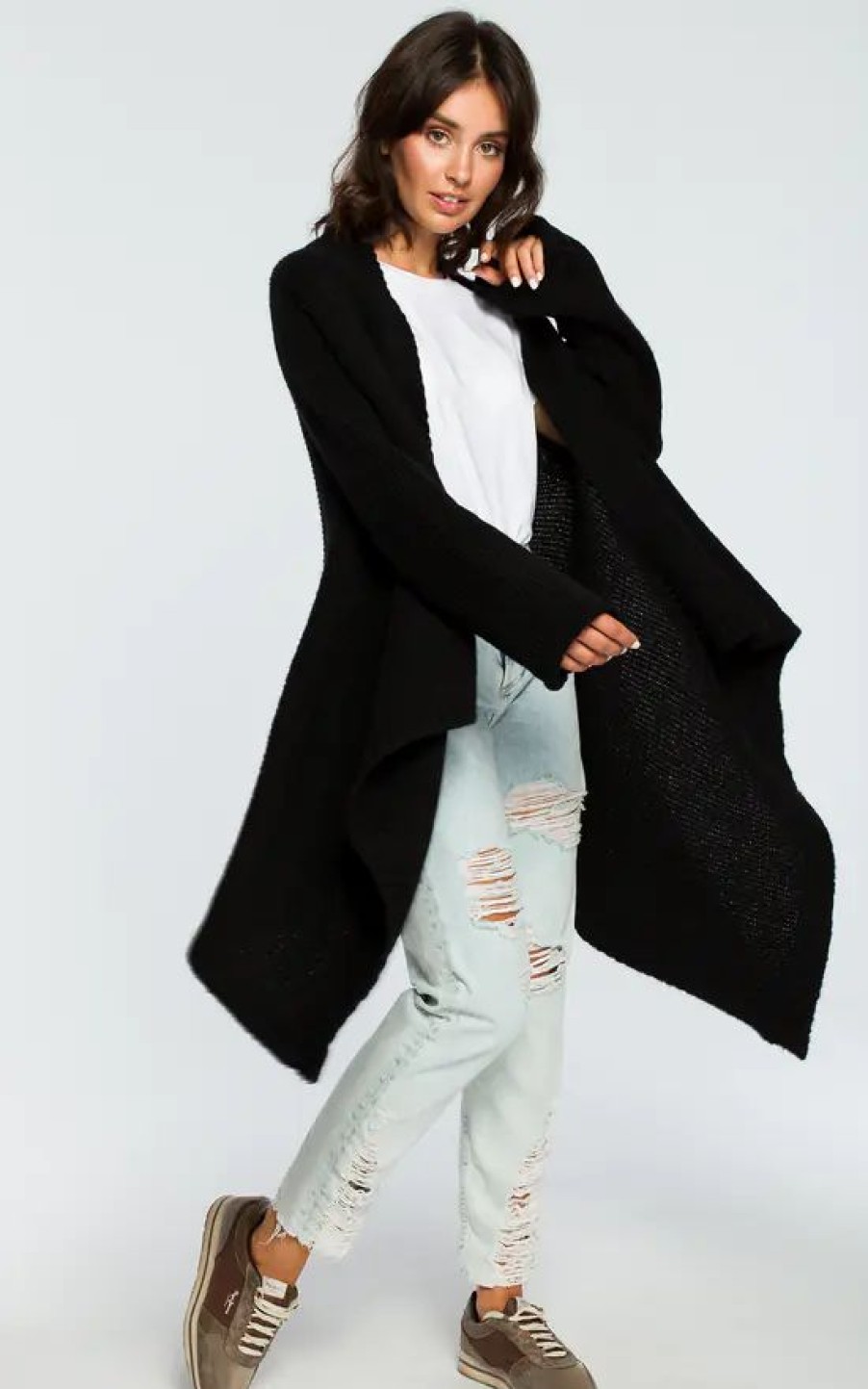 Knitwear * | Coupon Moe Black Waterfall Long Cardigan