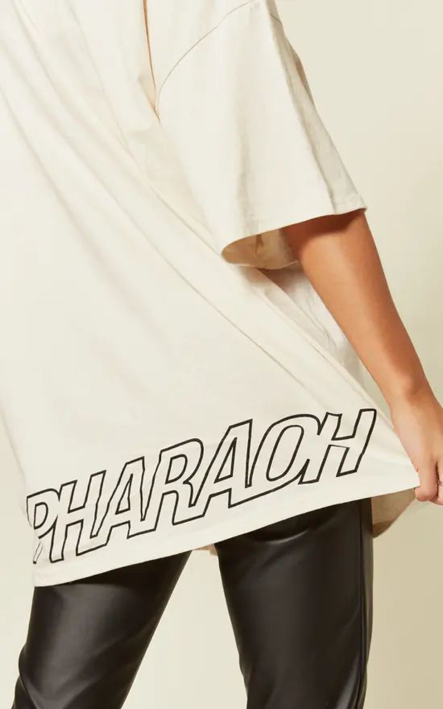 Tops * | Best Pirce Pharaoh London Pharaoh Back Logo Oversized T Shirt Dress Beige