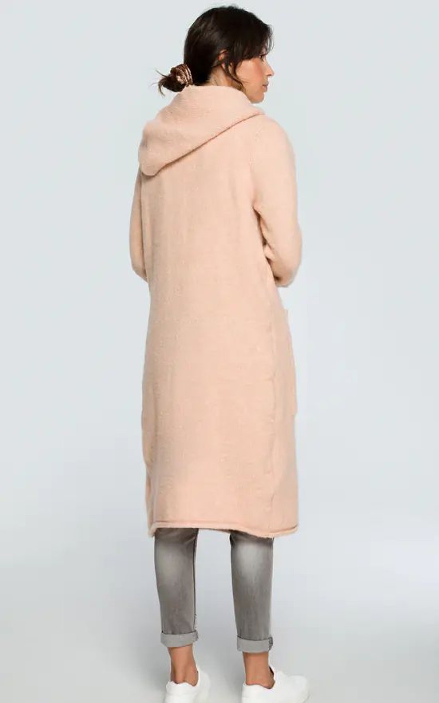 Knitwear * | Best Sale Moe Light Pink Hooded Long Cardigan