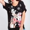 Tops * | New Oops Fashion Christmas Graphic Print T Shirt In Black