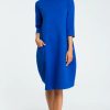 Dresses * | Best Pirce Moe Royal Blue 3/4 Sleeve Oversized Midi Dress