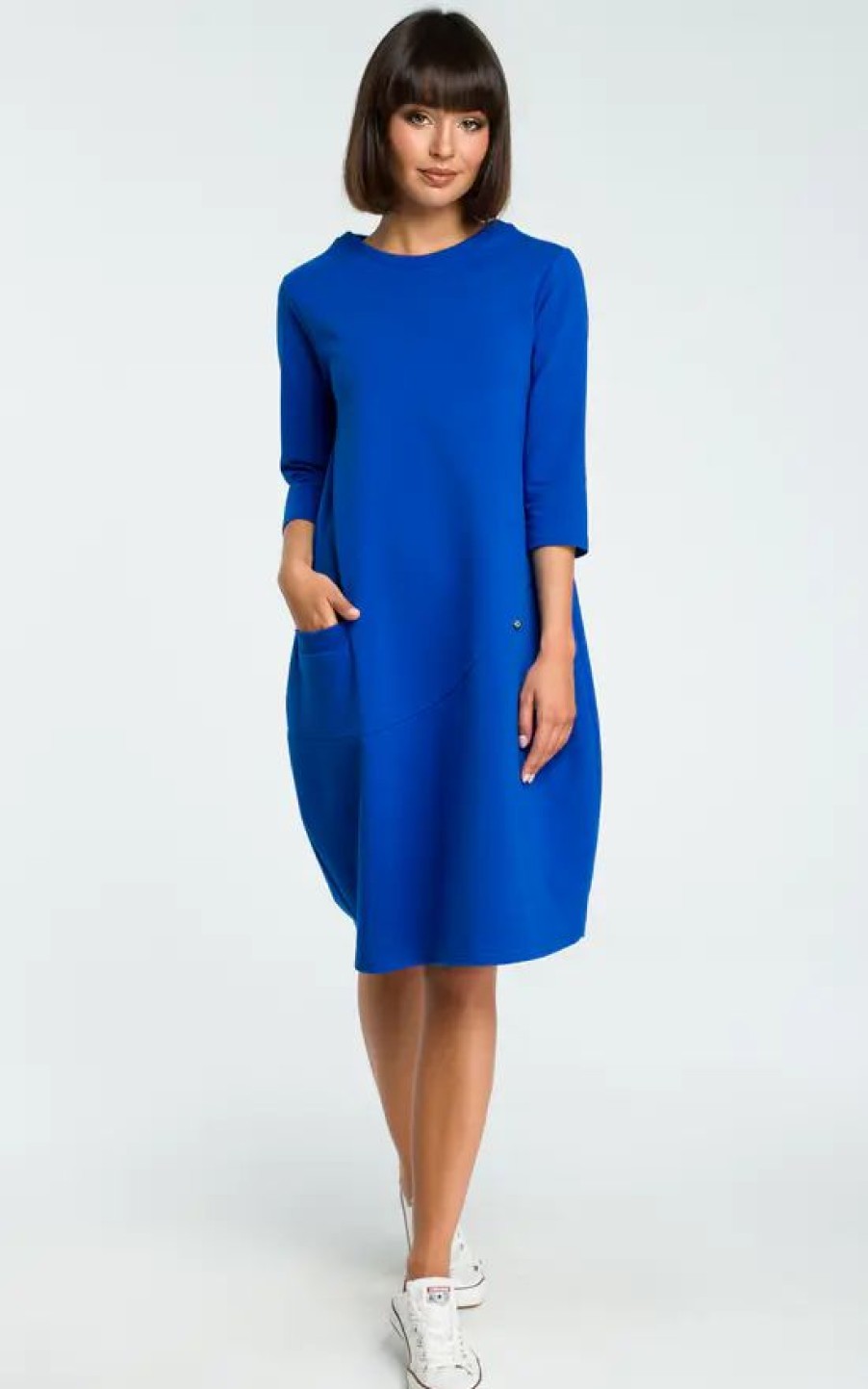 Dresses * | Best Pirce Moe Royal Blue 3/4 Sleeve Oversized Midi Dress