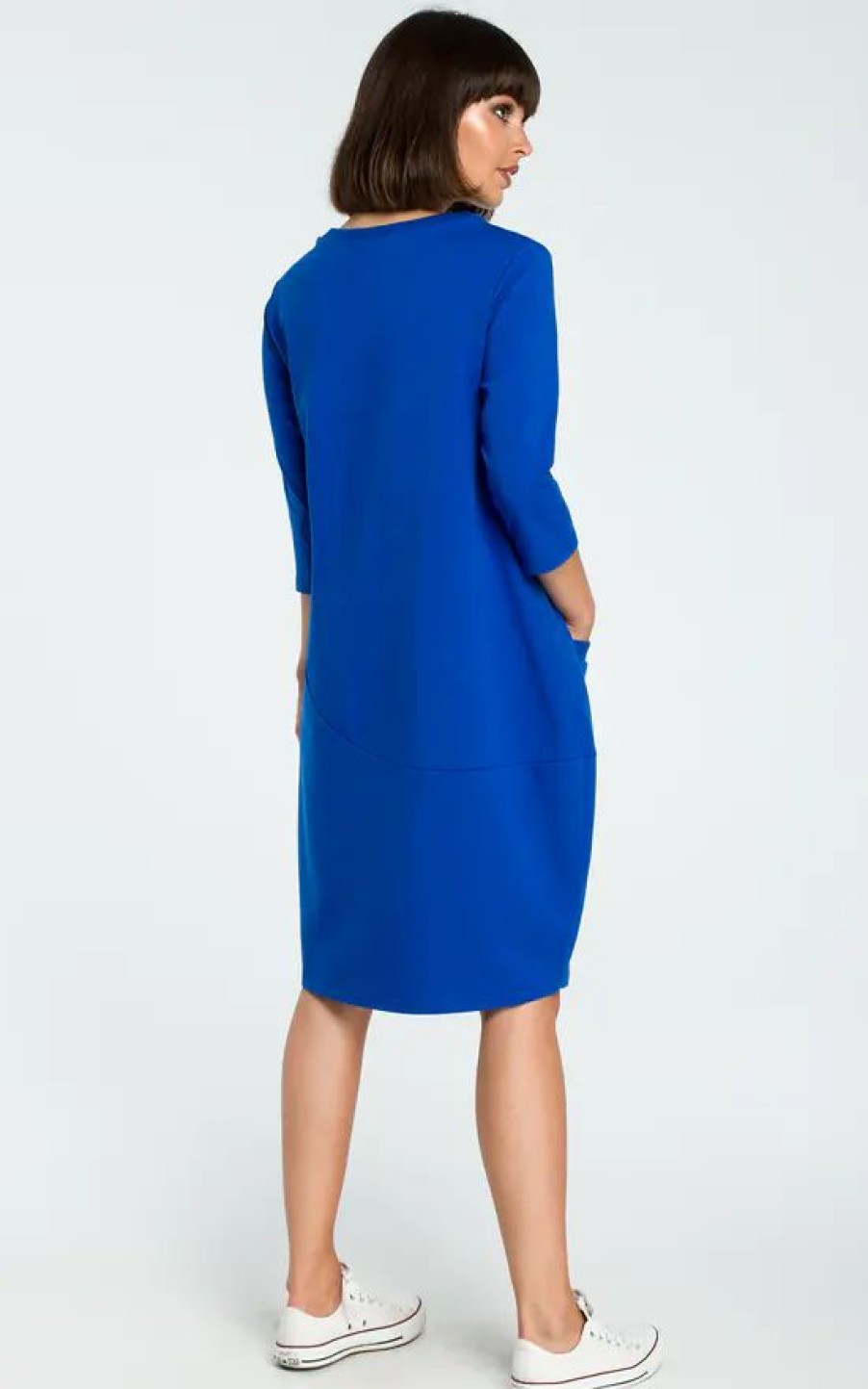 Dresses * | Best Pirce Moe Royal Blue 3/4 Sleeve Oversized Midi Dress