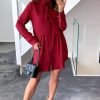 Tops * | Best Pirce Hoxton Gal Long Sleeves Tie Neck Oversized Shirt In Burgundy