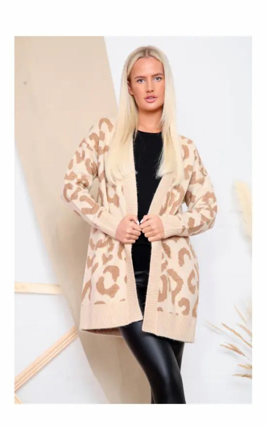 Knitwear * | Promo Loes House Leopard Print Knitted Cardigan In Beige