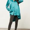 Tops * | Buy Edie B. Lori Teal Satin Blouse With Hi Lo Hem