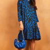 Dresses * | Promo Bella And Blue Geometric Print Midi Shirt Dress In Blue