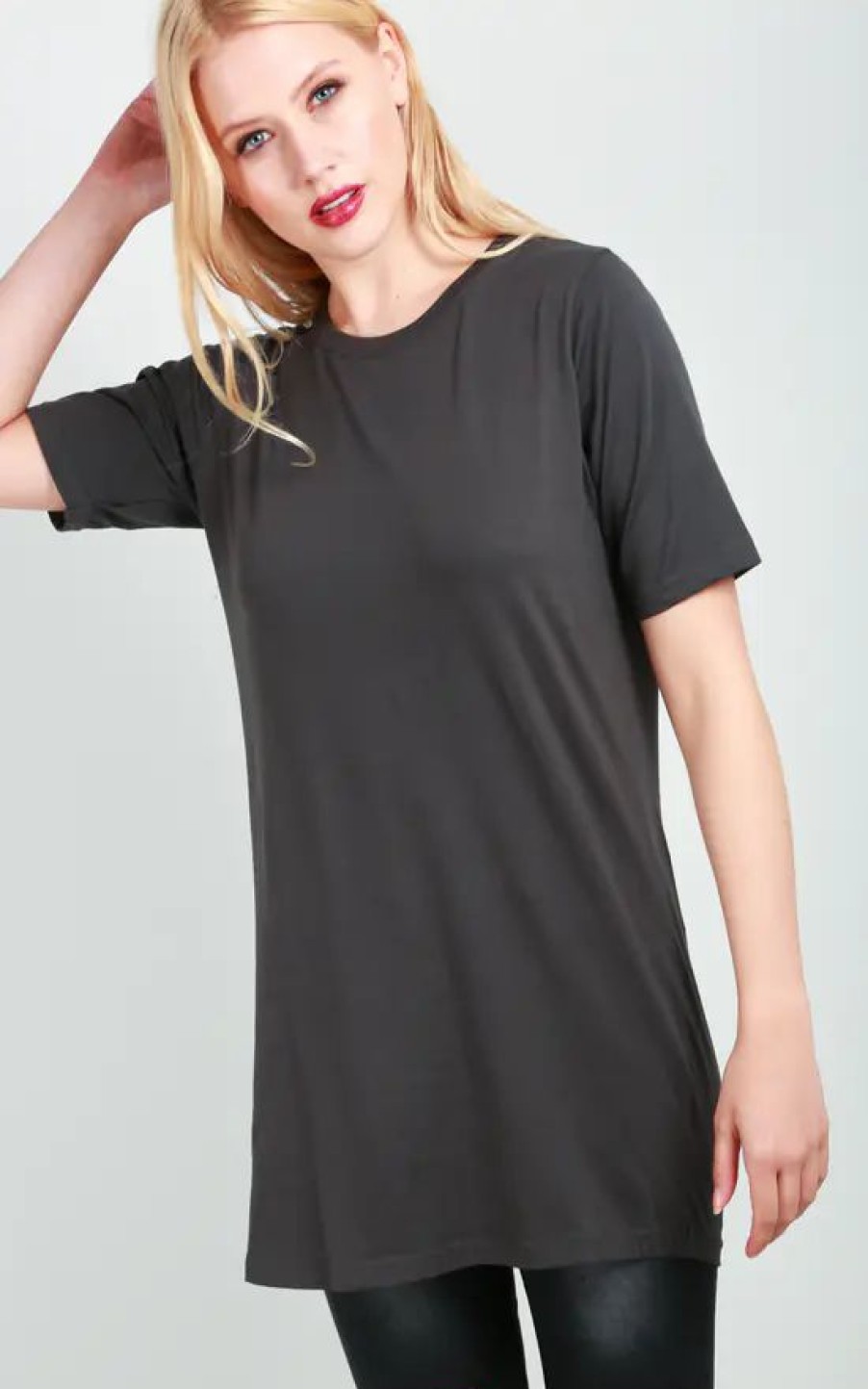 Dresses * | Budget Oops Fashion Short Sleeve Basic Tshirt Dress In Charcoal