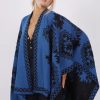 Knitwear * | Best Deal Boutique Store Blue And Black Aztec Print Reversible Poncho One Size Fit (10 20)