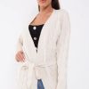 Knitwear * | Best Sale Boutique Store Beige Cable Knit Belted Cardigan