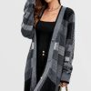 Knitwear * | Budget Fs Collection Relaxed Check Cozy Soft Cardigan In Grey