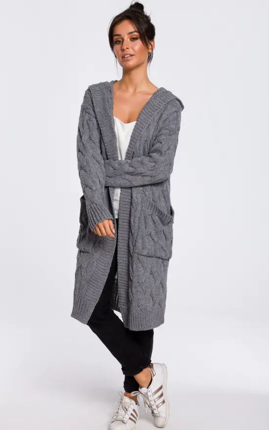 Knitwear * | Flash Sale Moe Long Cable Knit Cardigan In Grey